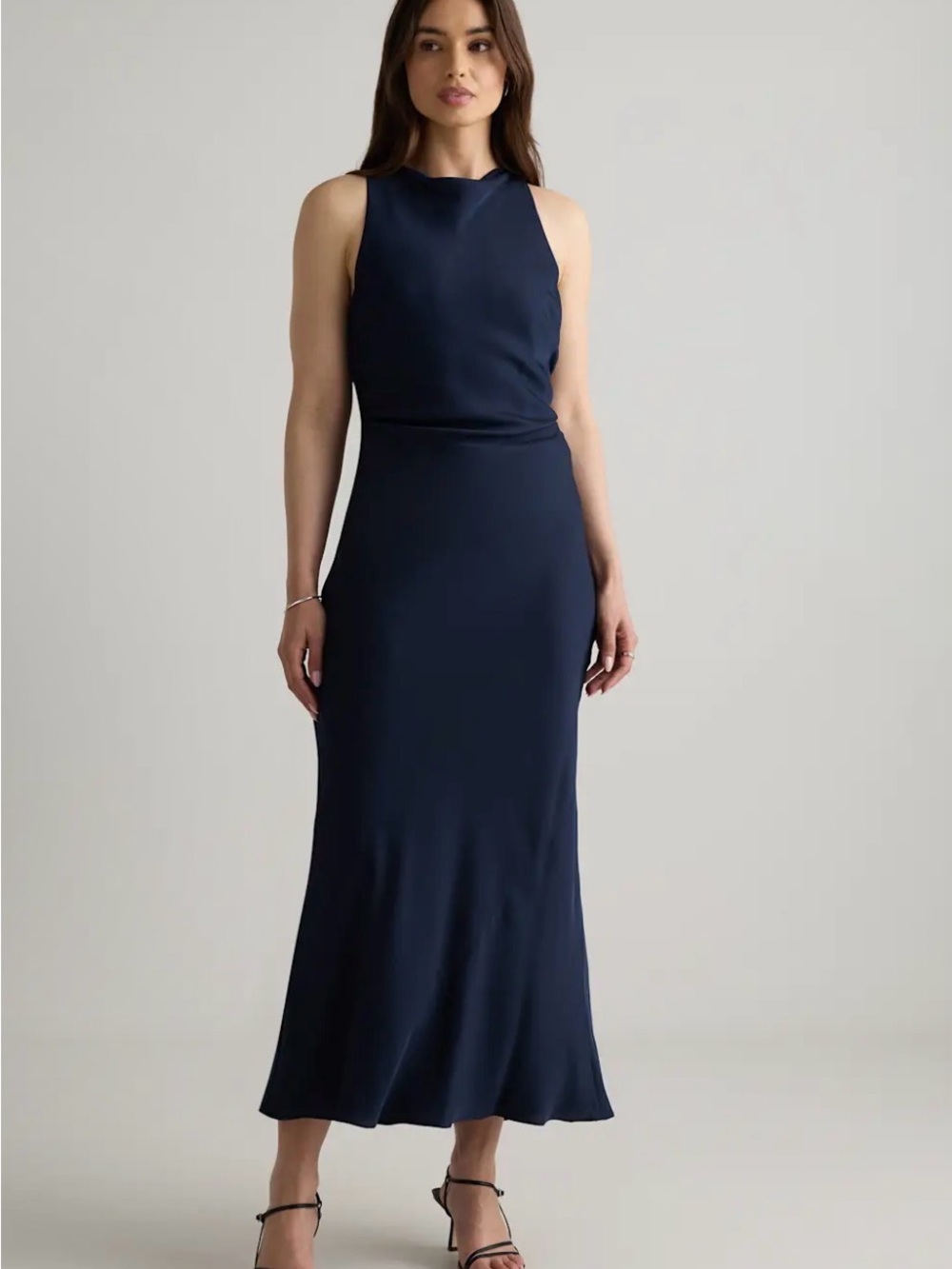 Quince Mulberry Washable Silk Navy Maxi Dress